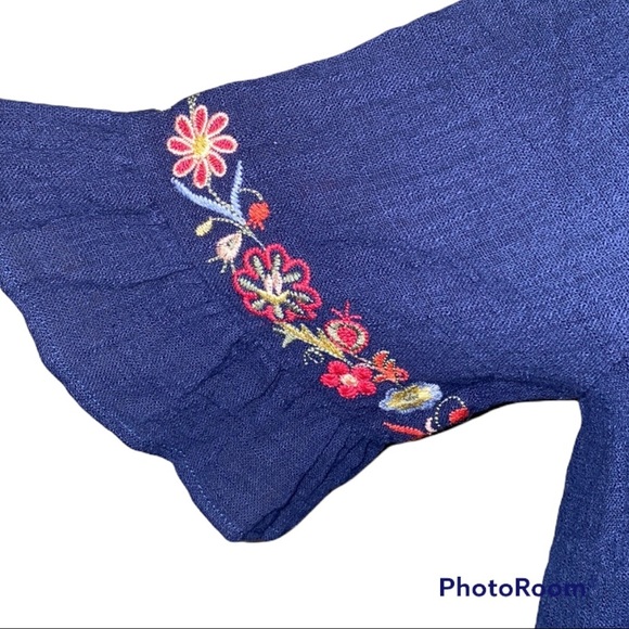 entro medium women’s shirt sleeve blue v neck floral embroidered baby doll dress - Picture 3 of 15